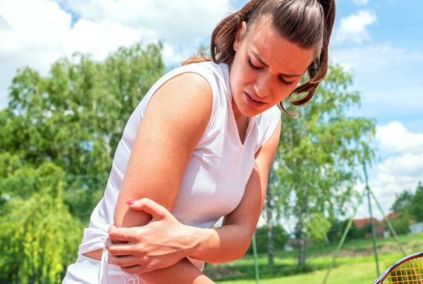 Inflamed elbow indicative of tennis elbow condition